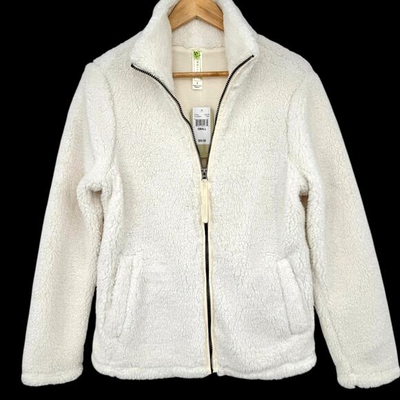 NWT Womens Ivory Teddy Sherpa Fleece Jacket Full Zip Stand Collar Lined Small - Picture 1 of 14